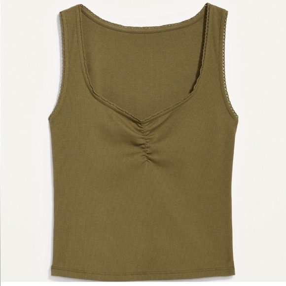 Old Navy Olive Green Ribbed Tank Top Square Neck Sleeveless Casual Size Small - Picture 9 of 9